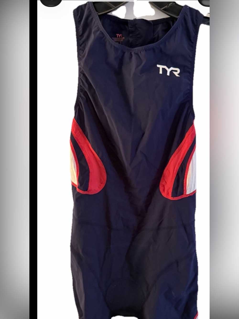 TYR Women's Padded Zip-Back Carbon Tri-Suit Blue Red White Size Small